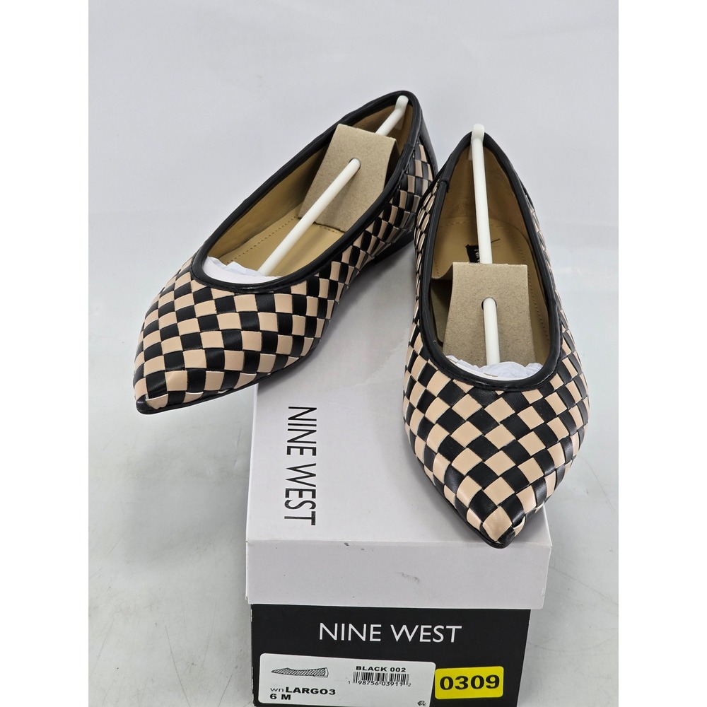 Nine West Largo 3 Flats Womens 6 Black Tan Checkered Pointed Toe - New